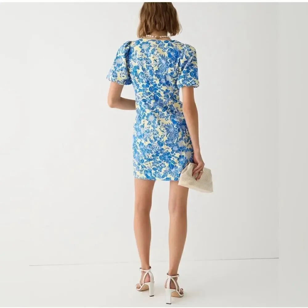 NWT J. Crew blue floral Twill Puff-Sleeve Mini Dress women’s size 18